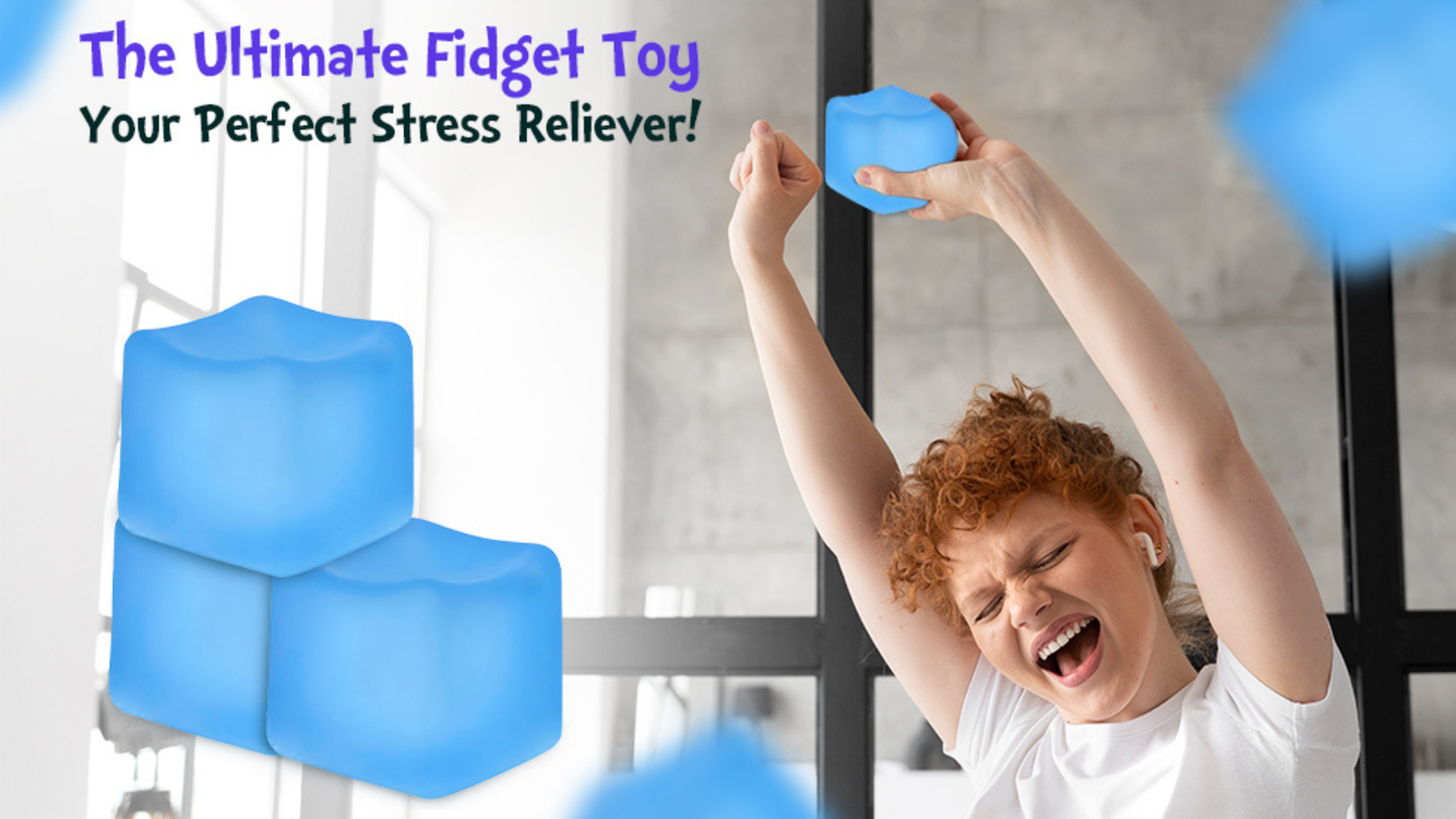 Square Stress Cube – Ice Cube Squishy Toy for Kids & Adults | Fidget Cube, Non-Toxic Sensory Squishy Ball, Stress Relief & Anxiety Toy – 2.17inBlue