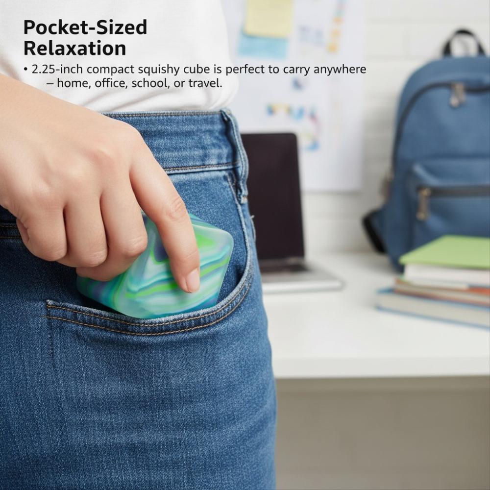 Square Stress Cube – Ice Cube Squishy Toy for Kids & Adults | Fidget Cube, Non-Toxic Sensory Squishy Ball, Stress Relief & Anxiety Toy – 2.17in