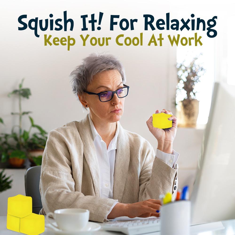 Square Stress Cube - Fidget Relief Toy for Kids & Adults Sensory Squishy Cube - Non Toxic, BPA-Free & Hypoallergenic- Anxiety & Stress Reliever for Home, Office & School 2.17inc (Yellow)