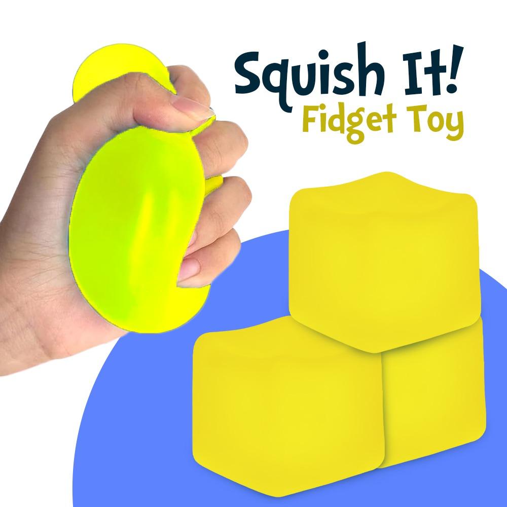 Square Stress Cube - Fidget Relief Toy for Kids & Adults Sensory Squishy Cube - Non Toxic, BPA-Free & Hypoallergenic- Anxiety & Stress Reliever for Home, Office & School 2.17inc (Yellow)